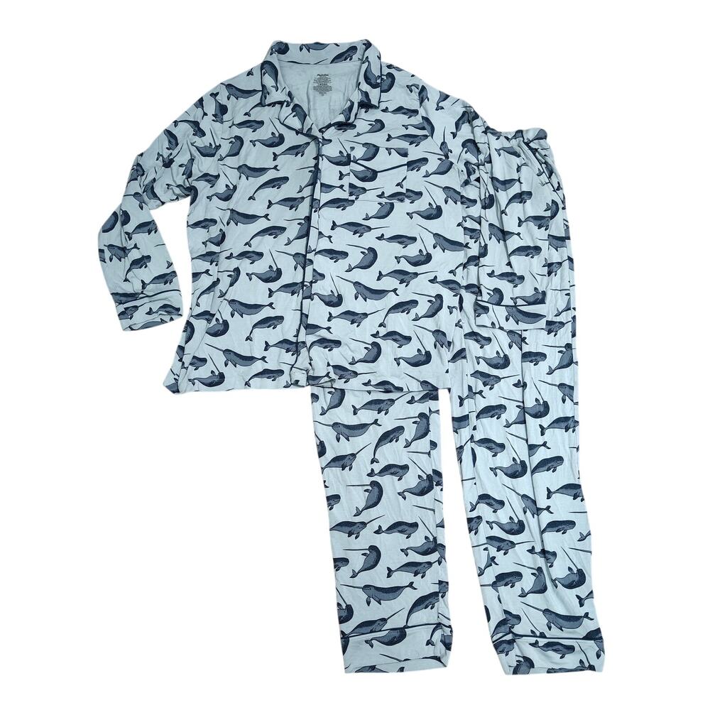 MeUndies Long Sleeve and Pants PJ Set Narwhal Beluga 2X Unicorn of the Sea